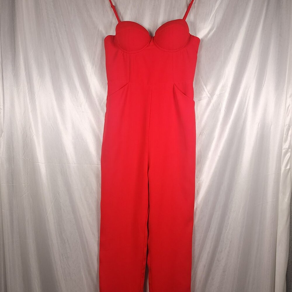 Lovers + Friends Ella Jumpsuit Red Bustier Tapered Slim Straight Leg Revolve Sm